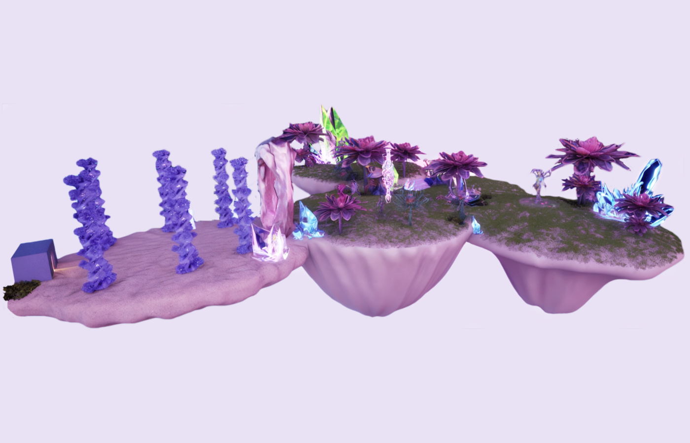 Floating crystal islands render