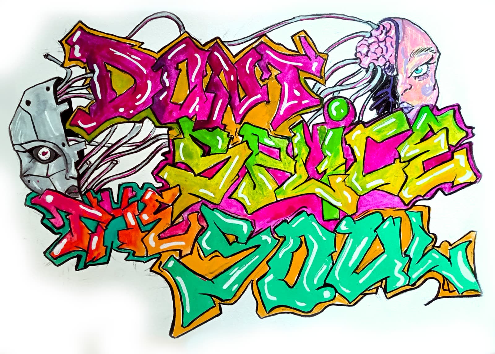 Don't Service the Soul graffiti-style text sketch
